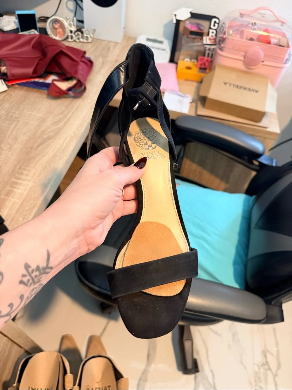 Vince Camuto Black Suede Ankle-Strap Heels